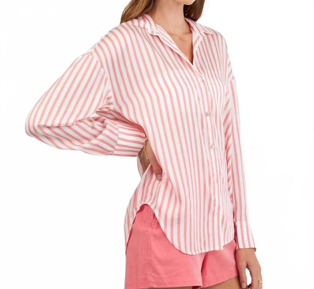 NEW BELLA DAHL oversized button down in coral stripe